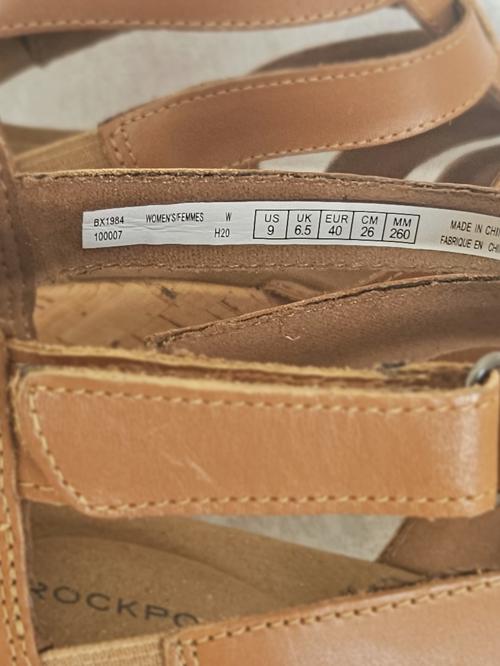 ROCKPORT Women's Cognac Brown Leather Wedge Sandals Size 9 Wide Strappy Back Zip - Picture 7 of 16